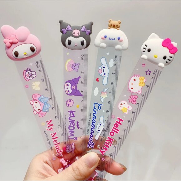 Adorable Hello Kitty Ruler Set – 4PCS Cute Stationery Melody Kuromi Cinnamoroll - Picture 3 of 4